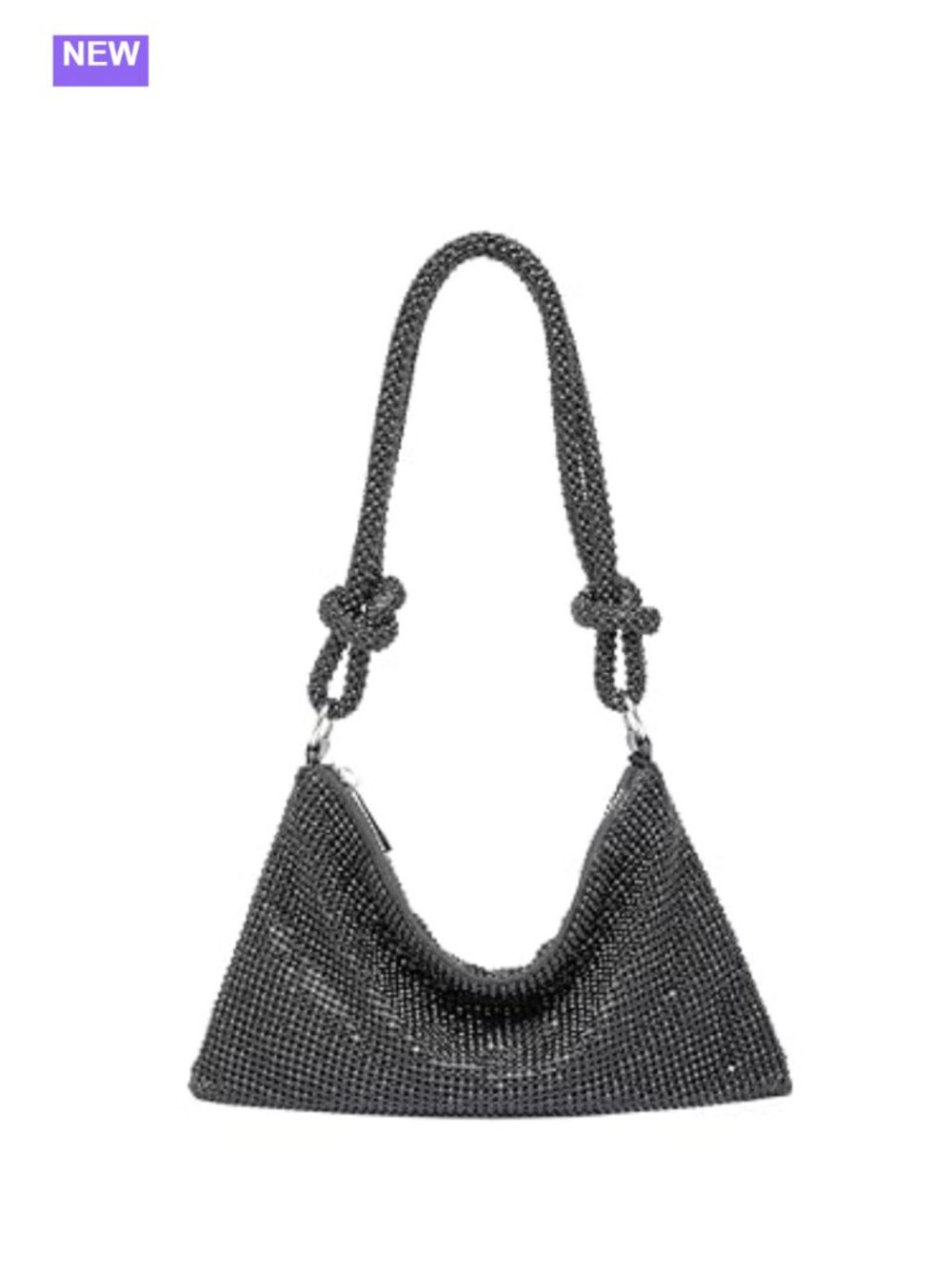 Rhinestone Evening Clutch Purse Zip Knotted Strap Dressy Small Handbag for Women